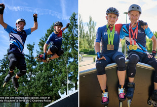 Alban et Adonis Vicq : ça roule de père en fils Alban et Adonis Vicq effectuant un saut en roller