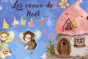 Des fées qui volent devant une petite maison de Noël