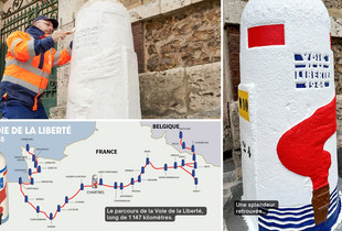 La rénovation d'une des cinq bornes situées le long de la Voie de la Liberté, qui commémore la victoire des Alliés et la libération de la France lors de la Seconde Guerre mondiale.