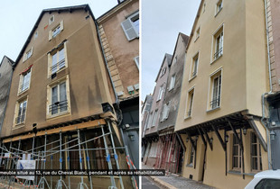 Vues d'un immeuble du coeur de ville pendant et après sa réhabilitation.