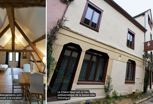 La façade et une chambre du Chêne fleuri