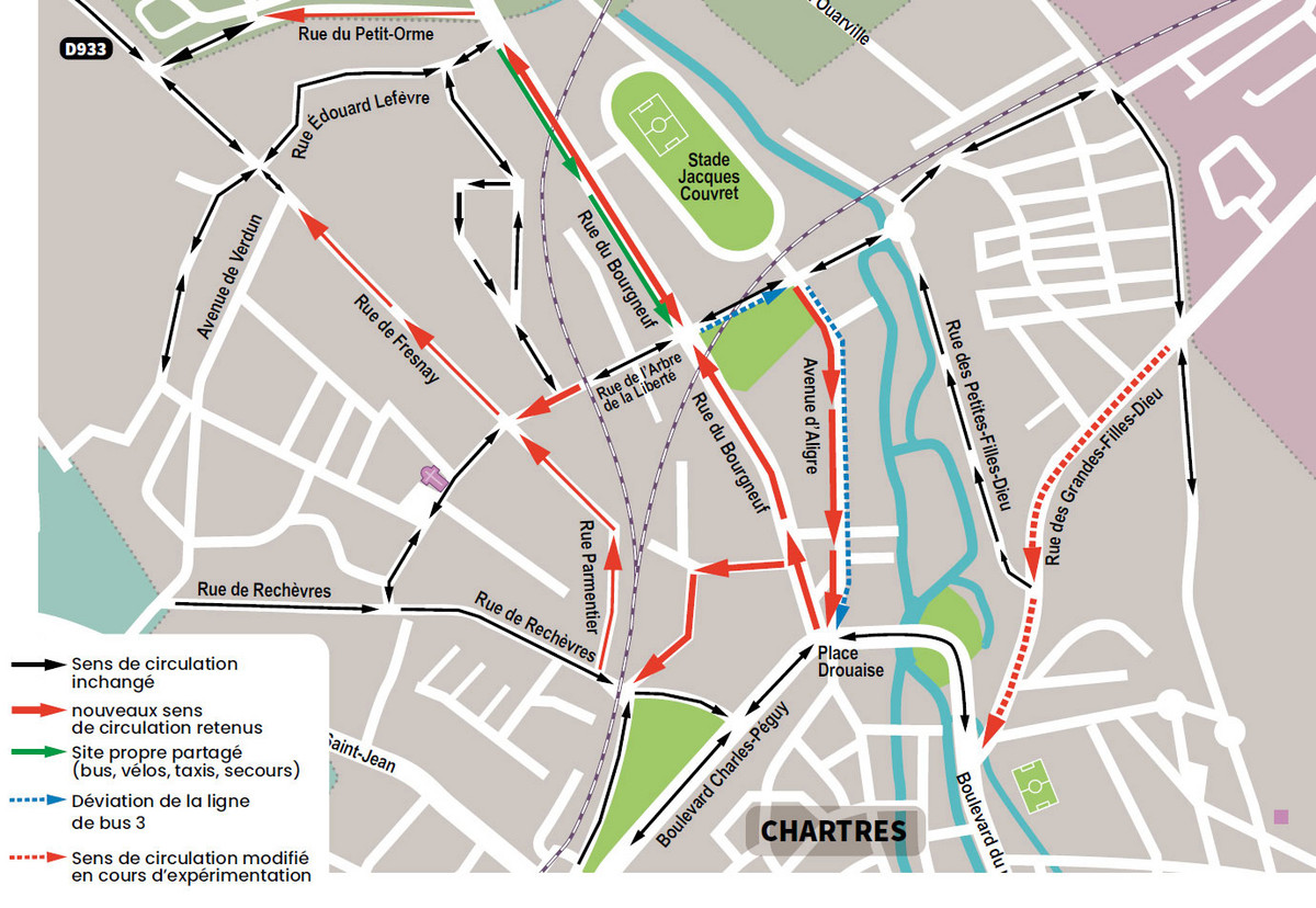 Plan de circulation du secteur des rues du Bourgneuf, Fresnay et de celui des Grandes-Filles-Dieu