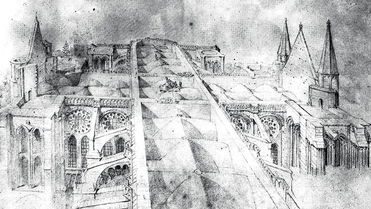 Incendie de 1836 : la nef de la cathédrale sans sa toiture, par Durand – Ville de Chartres