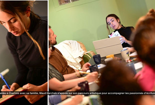 Portrait de Maude Harcheb lors de ses ateliers d'écriture.