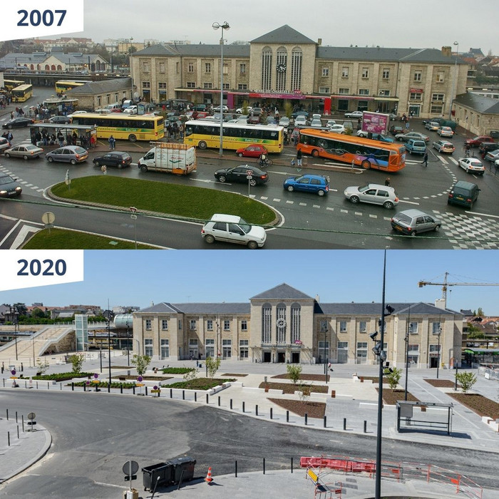 Pôle gare : évolution de la place Pierre-Sémard entre 2007 et 2020 – Ville de Chartres
