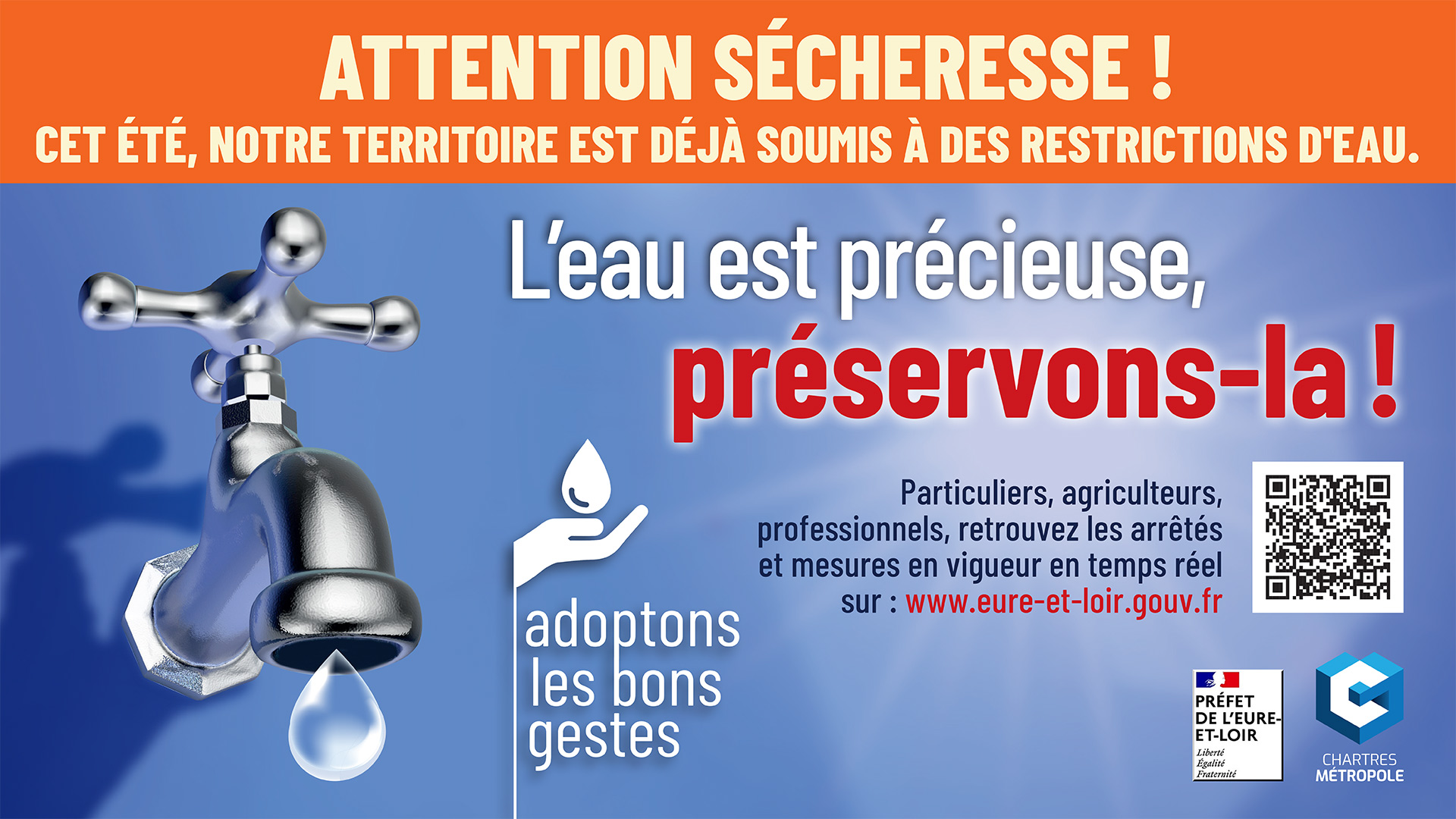 Restriction des usages de l'eau : l'eau est précieuse, préservons-là !