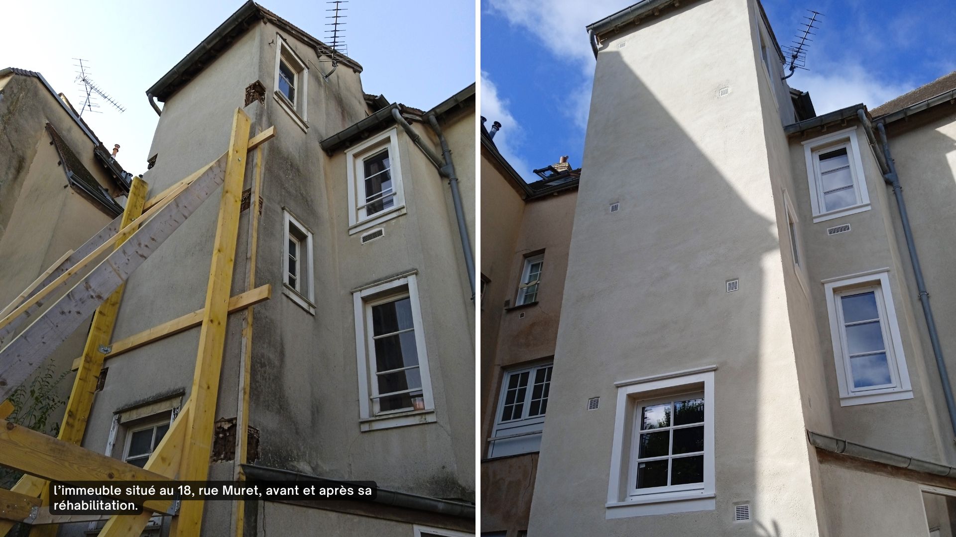 L'immeuble situé au 18, rue Muret, avant et après sa réhabilitation