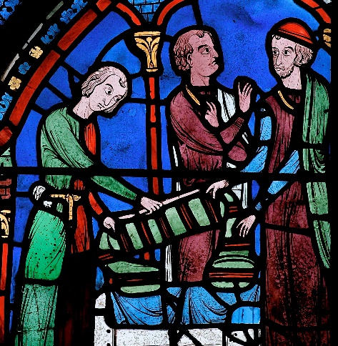 50. Marchands drapiers et client. Déambulatoire nord. Cathédrale de Chartres