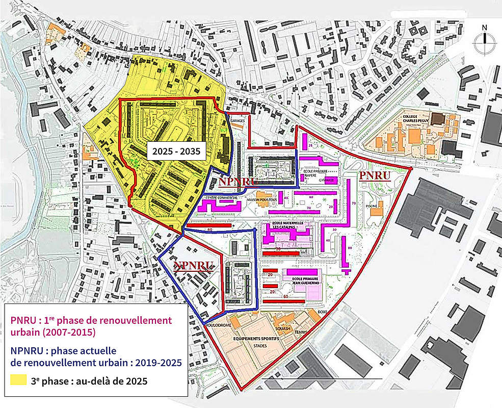 Carte des étapes du projet - Quartier des Clos - NPNRU